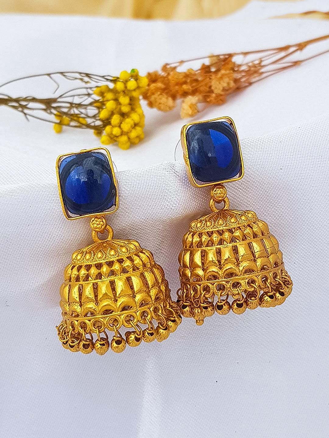 

GRIIHAM Gold Plated American Diamond Studded Dome Shaped Jhumkas