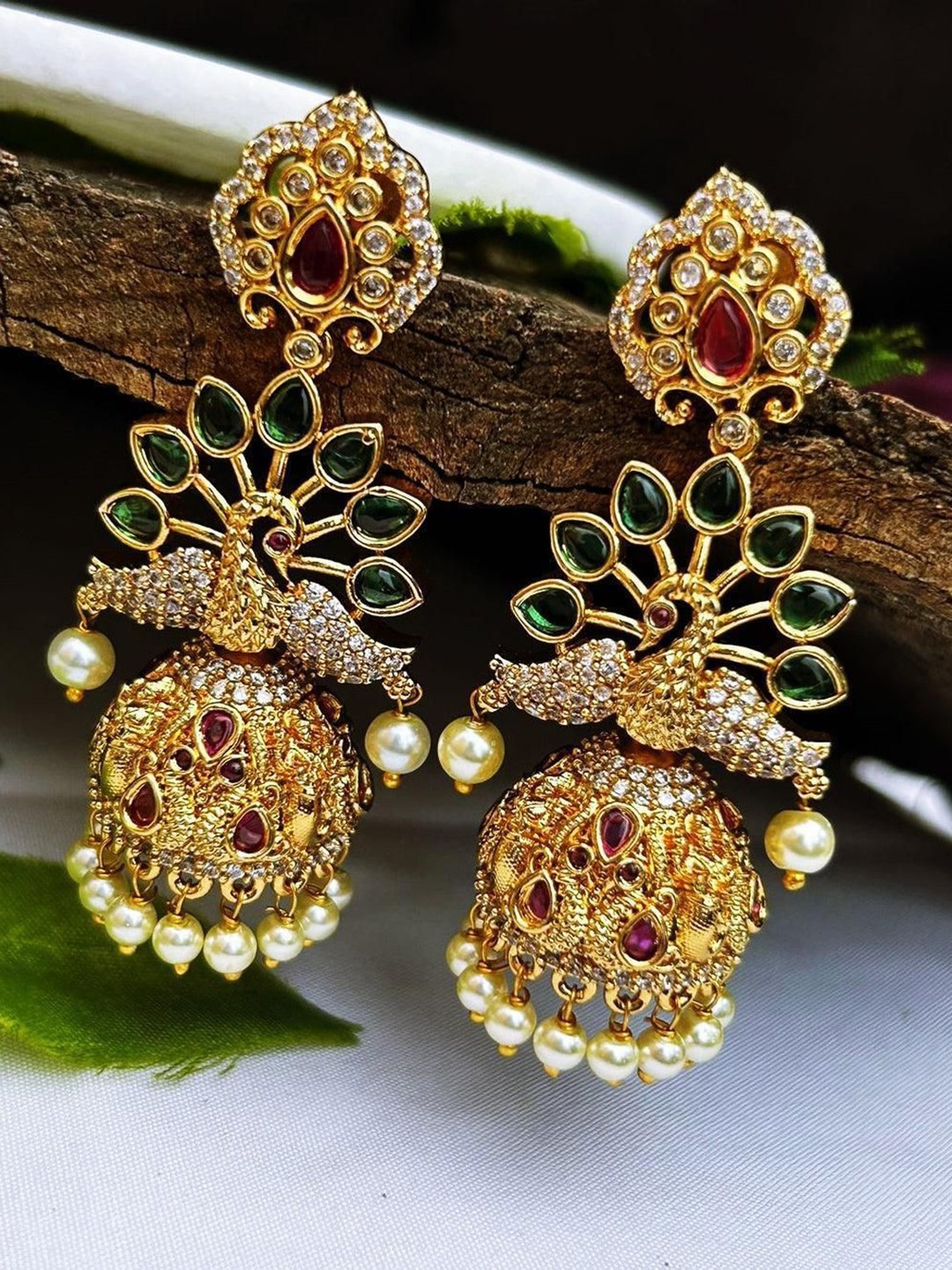 

GRIIHAM Gold Plated Cubic Zirconia Studded Dome Shaped Jhumkas