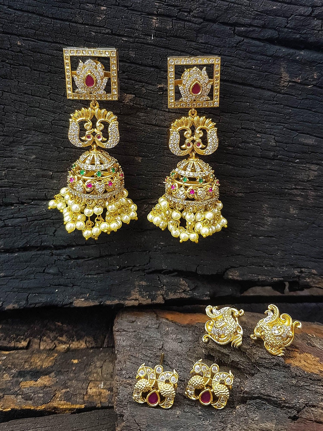 

GRIIHAM Gold-Plated Dome Shaped Cubic Zirconia Jhumkas