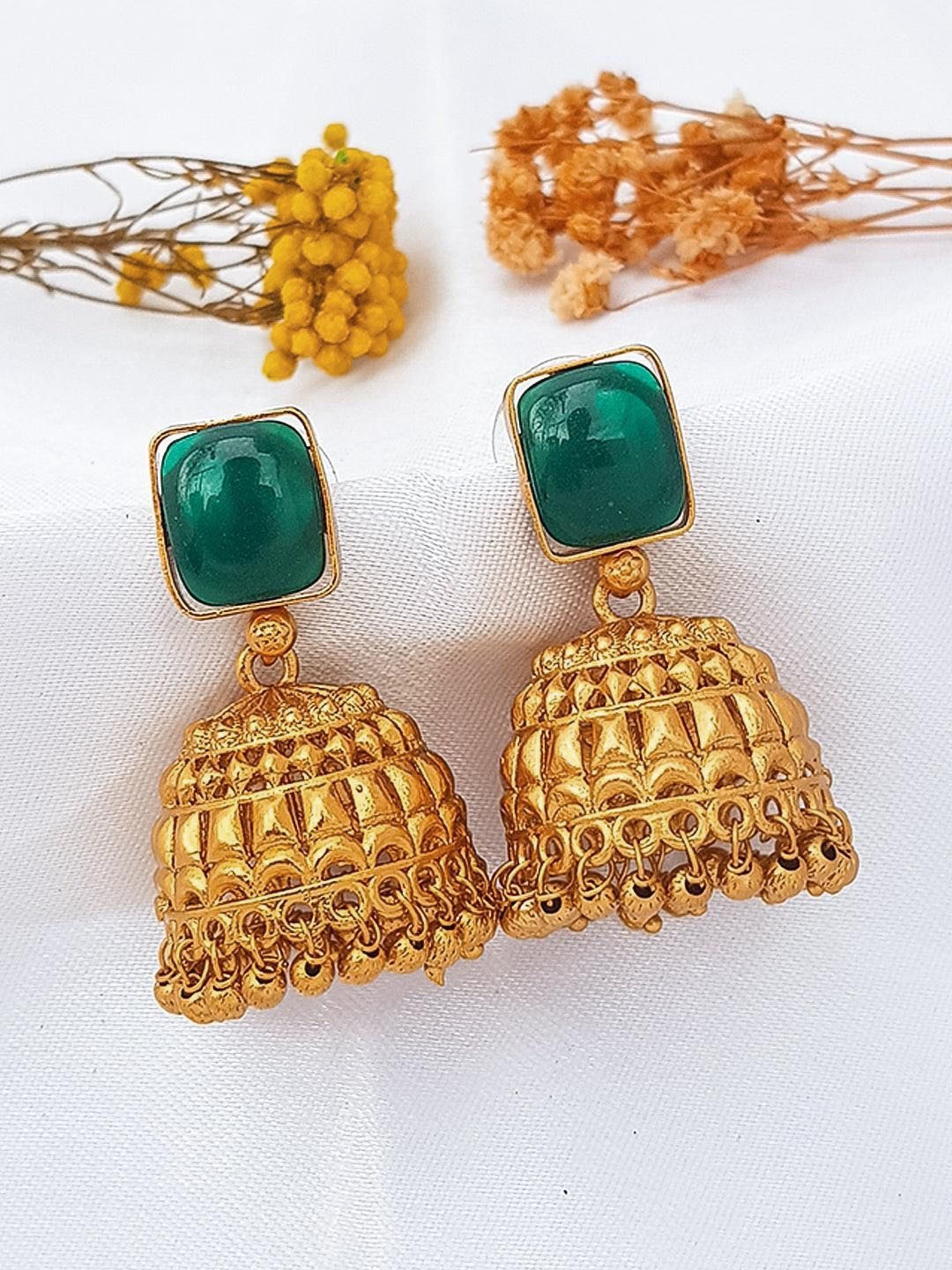 

GRIIHAM Gold-Plated American Diamond Dome Shaped Oxidised Jhumkas