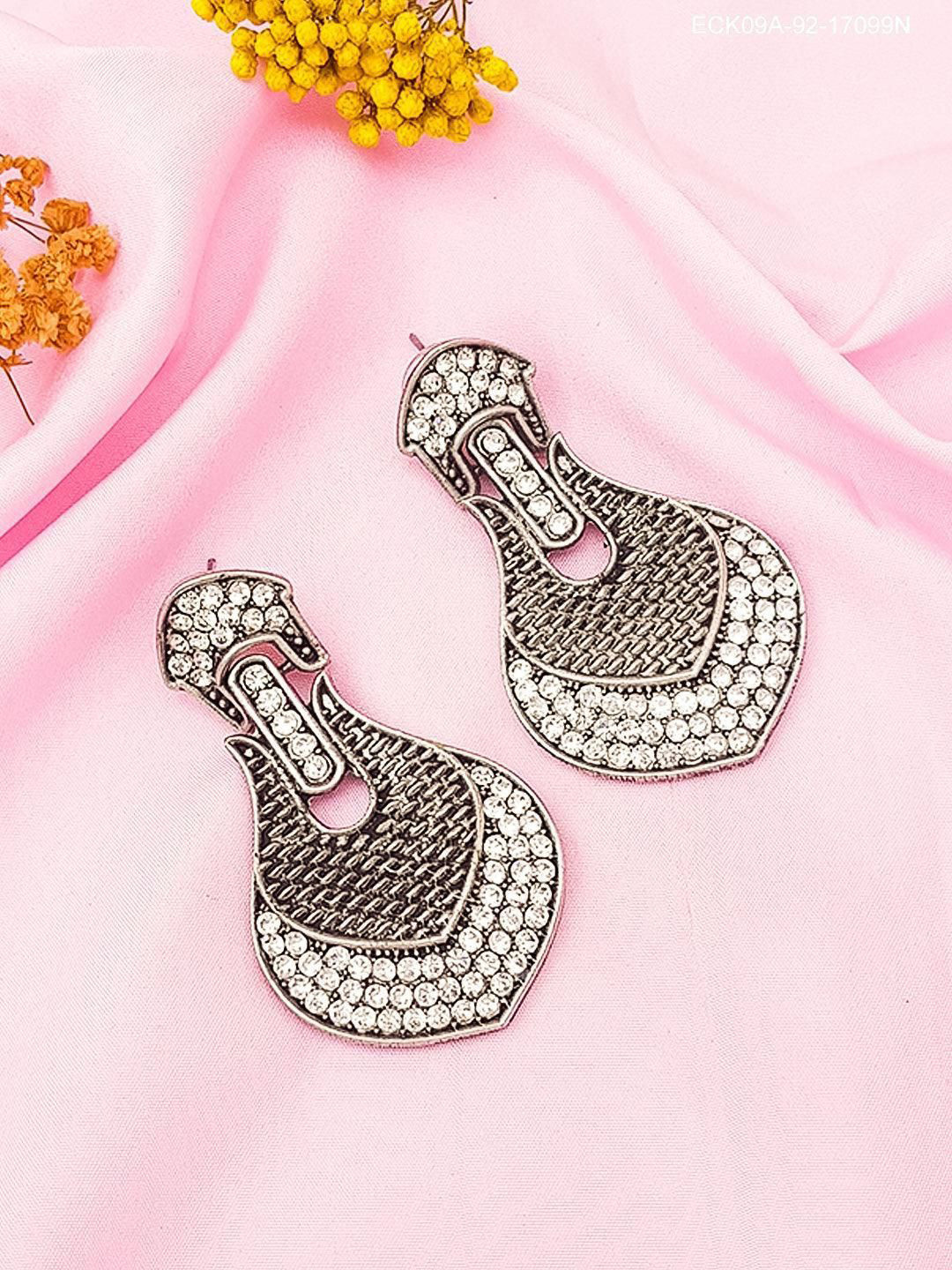 

GRIIHAM Silver-Plated Contemporary American Diamond Oxidised Drop Earrings