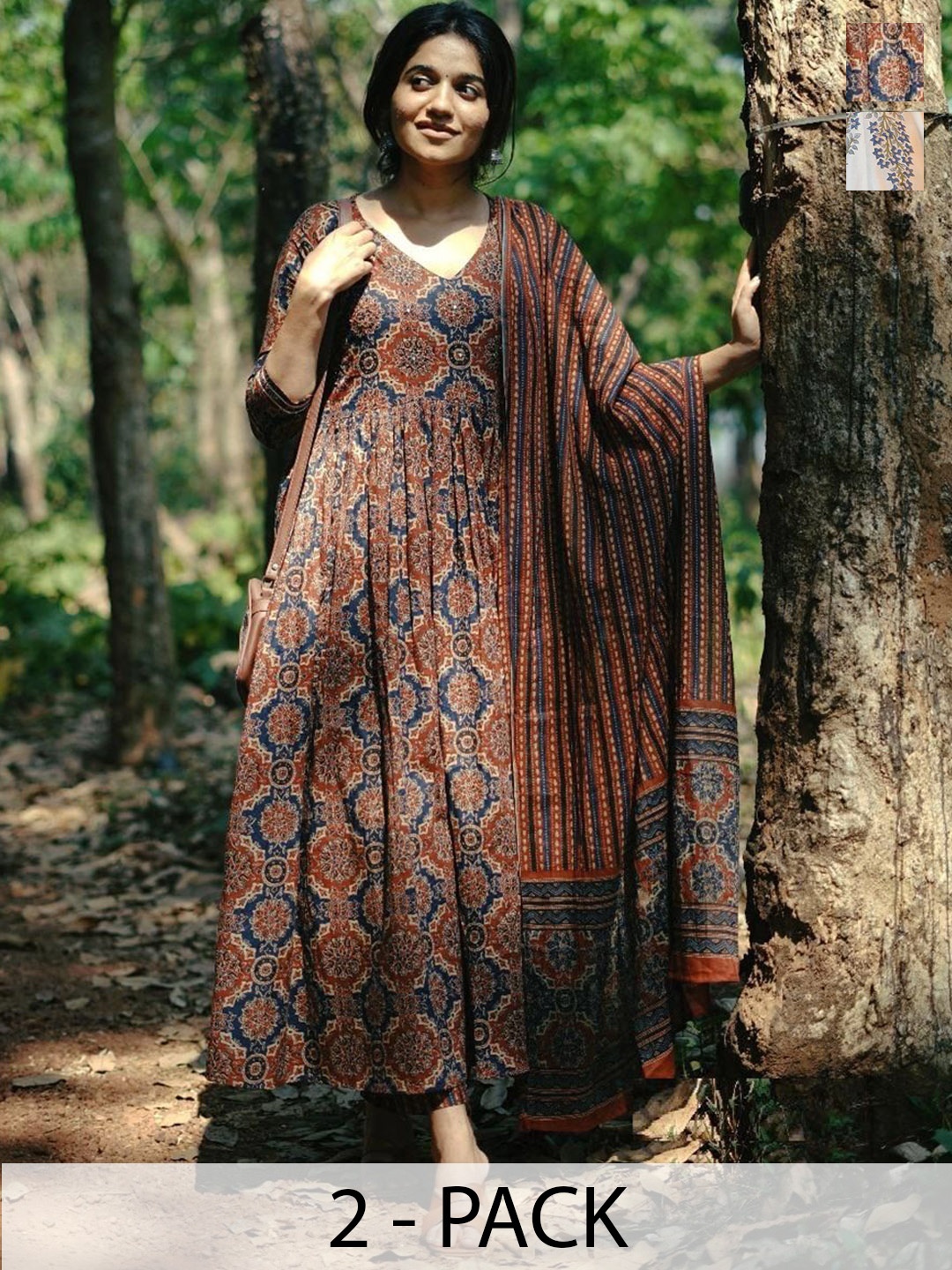 

KALINI Selection Of 2 Ethnic Motifs Printed Anarkali Kurta With Trousers & Dupatta, White