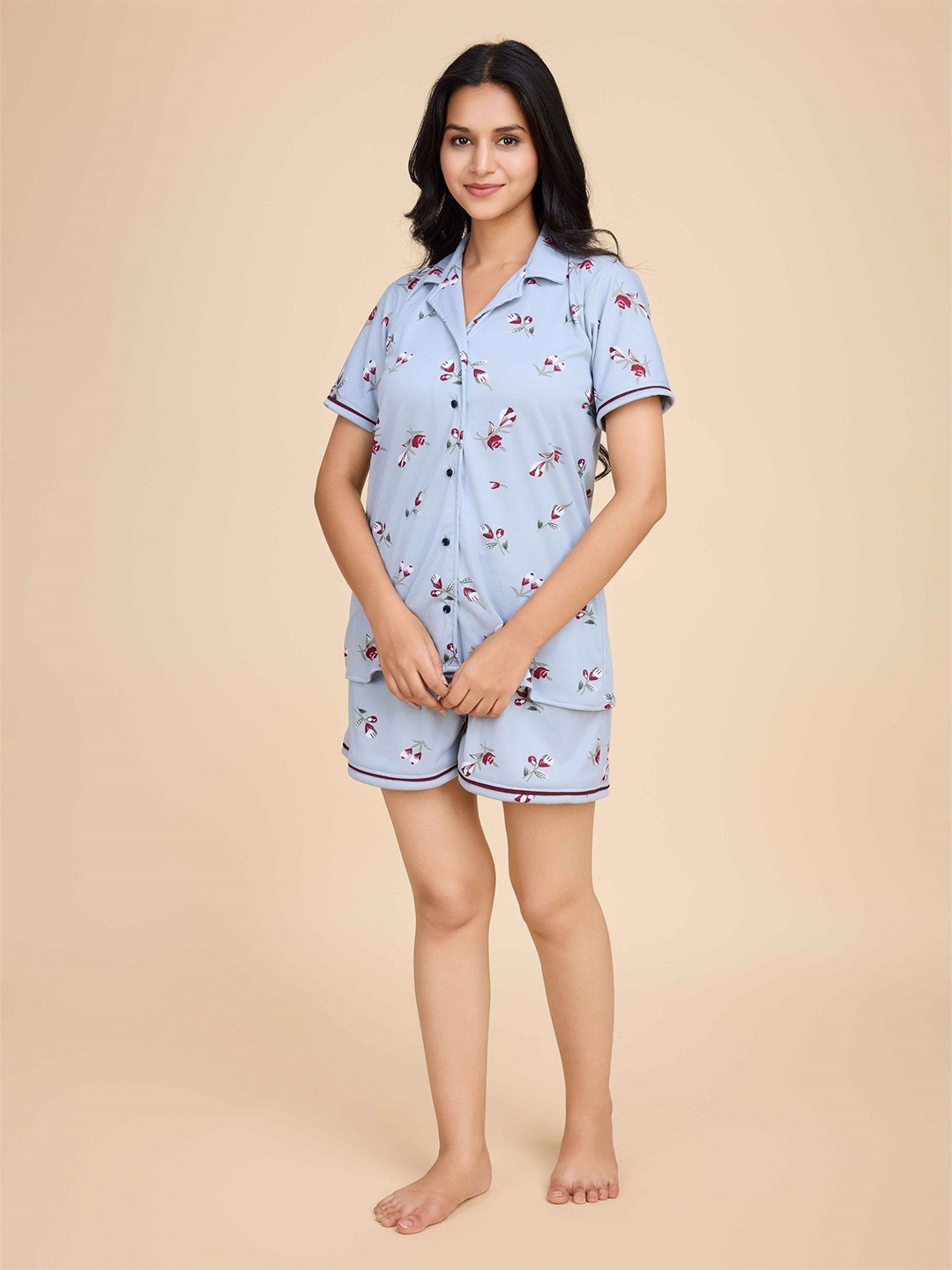 

choiceit Women Floral Printed Shirt & Shirt Night suits, Blue