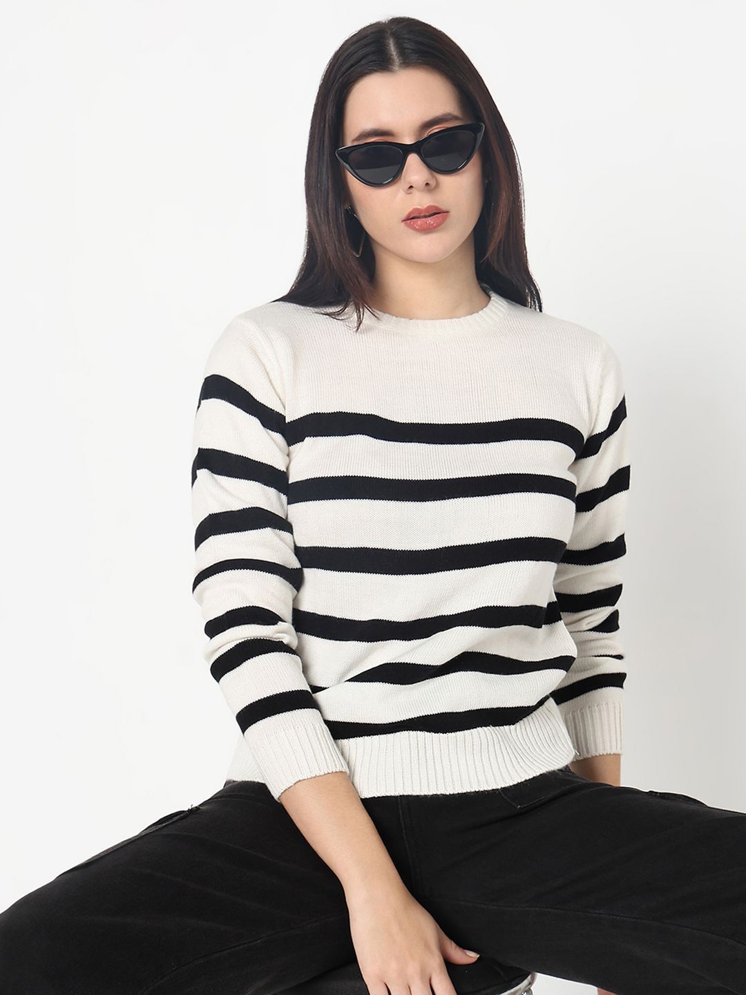 

R&B Women Striped Pullover, White