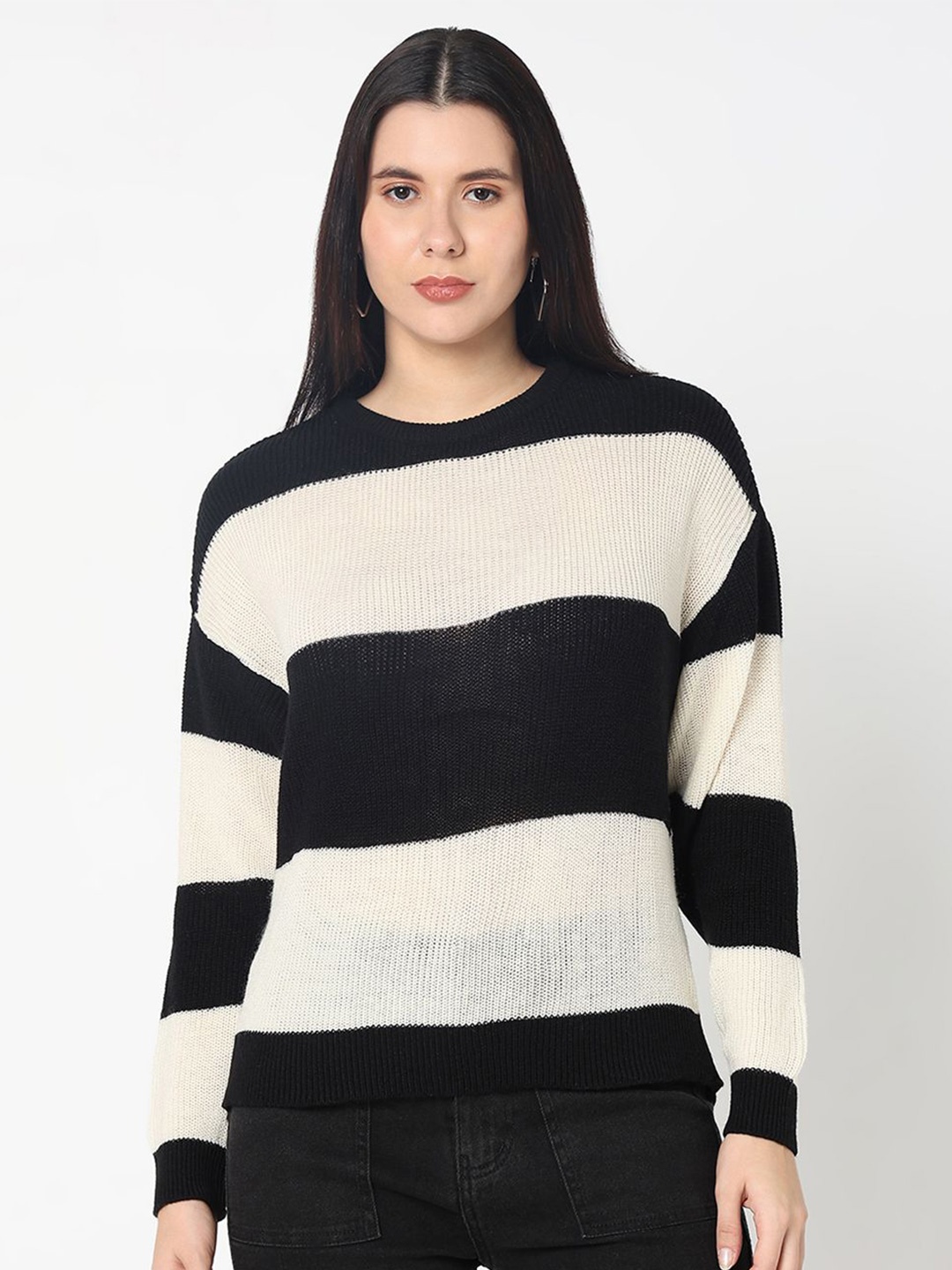 

R&B Women Colourblocked Pullover, White