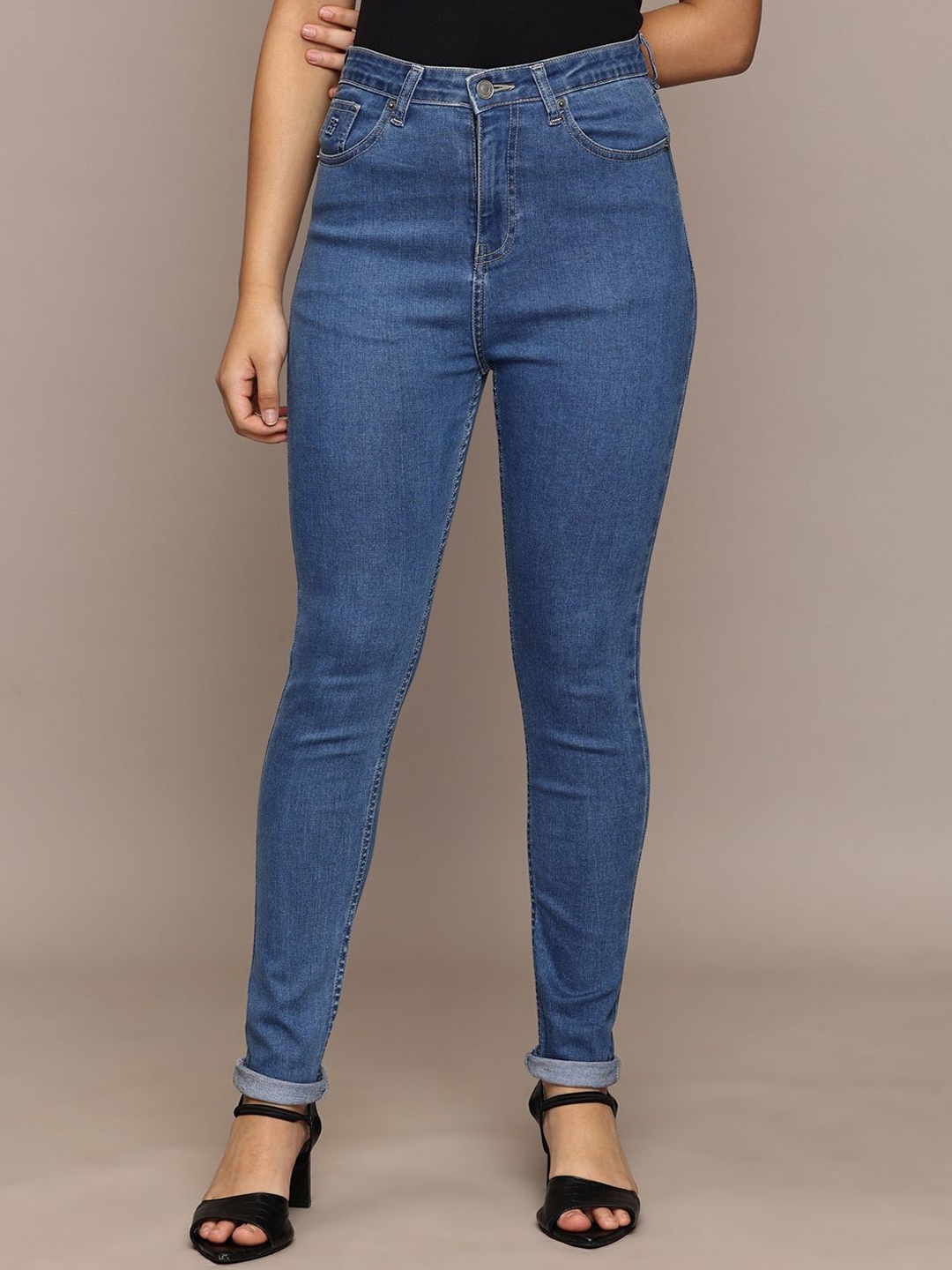 

French Connection Women Smart Skinny Fit High-Rise Stretchable Jeans, Blue