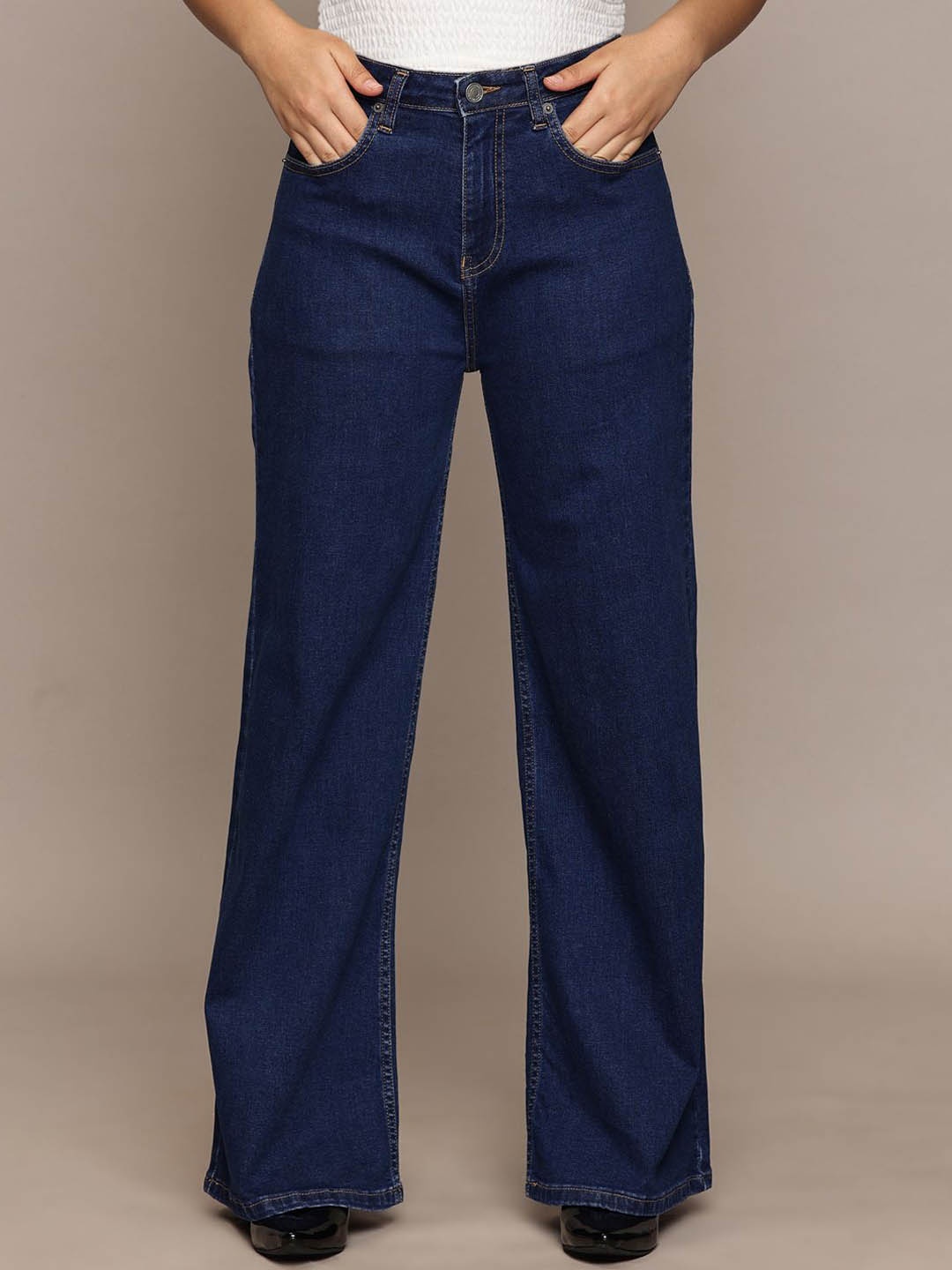 

French Connection Women Smart Wide Leg High-Rise Stretchable Jeans, Blue