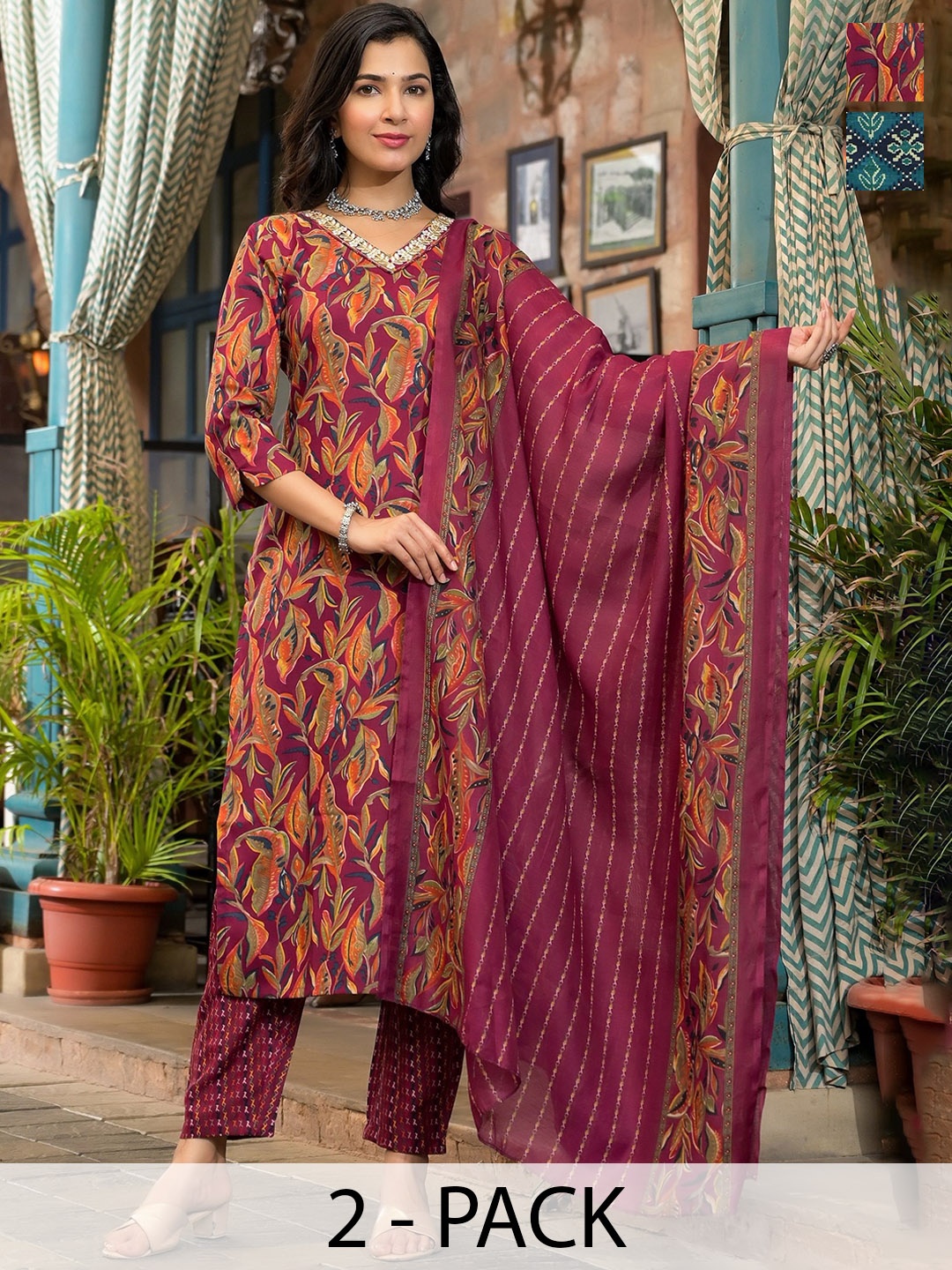 

KALINI Women Ethnic Motifs Printed Regular Kurta with Trousers & With Dupatta, Blue