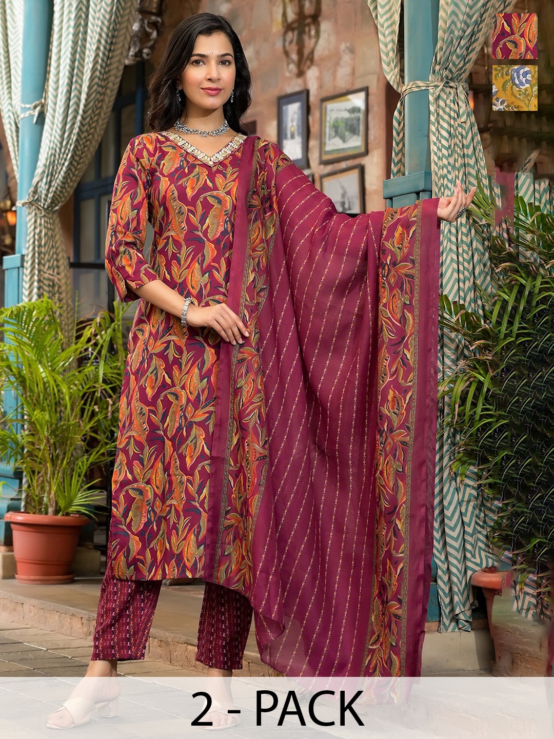 

KALINI Women Ethnic Motifs Printed Regular Kurta with Trousers & With Dupatta, Red