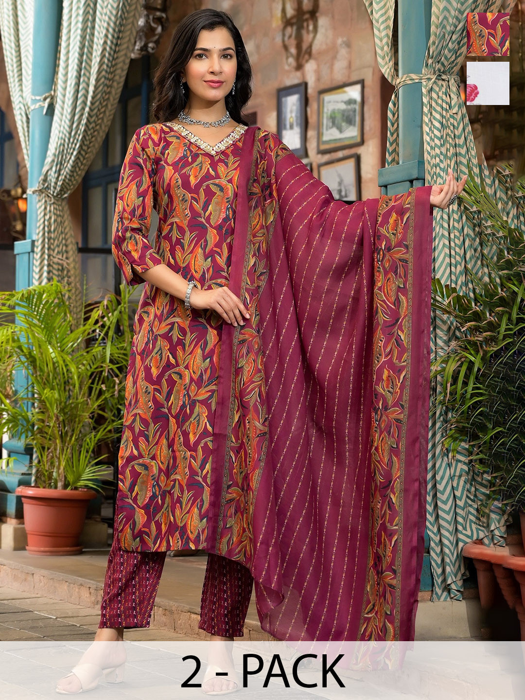 

KALINI Women Ethnic Motifs Printed Regular Kurta with Trousers & With Dupatta, Red