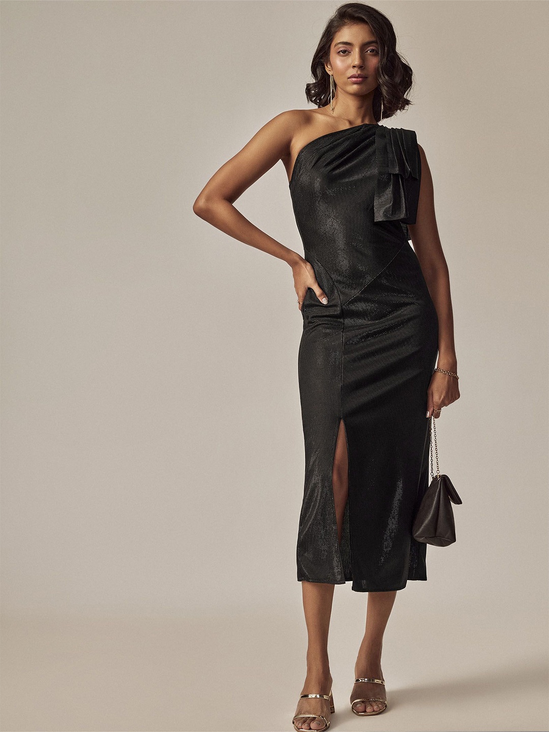 

The Label Life Women Shimmer Bow Tie Up Dress, Black
