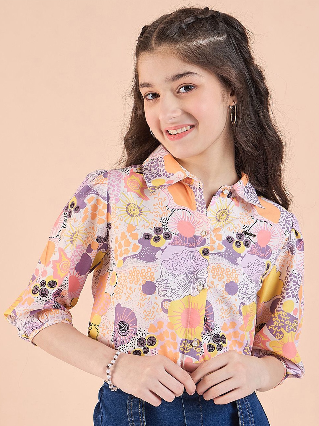 

Stylo Bug Girls Floral Print Crepe Shirt Style Top, Purple