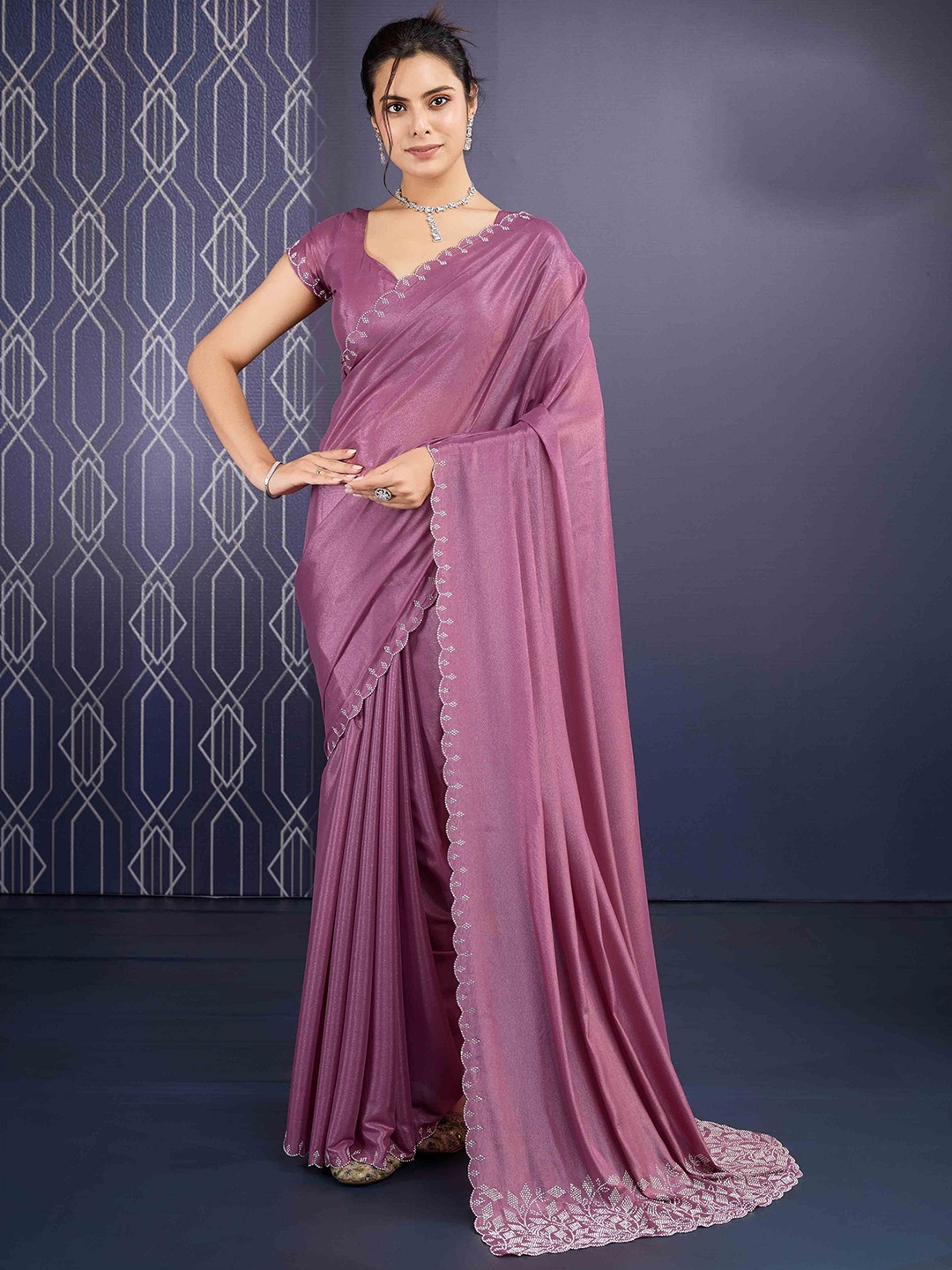 

KIMISHA Embellished Beads and Stones Saree, Mauve