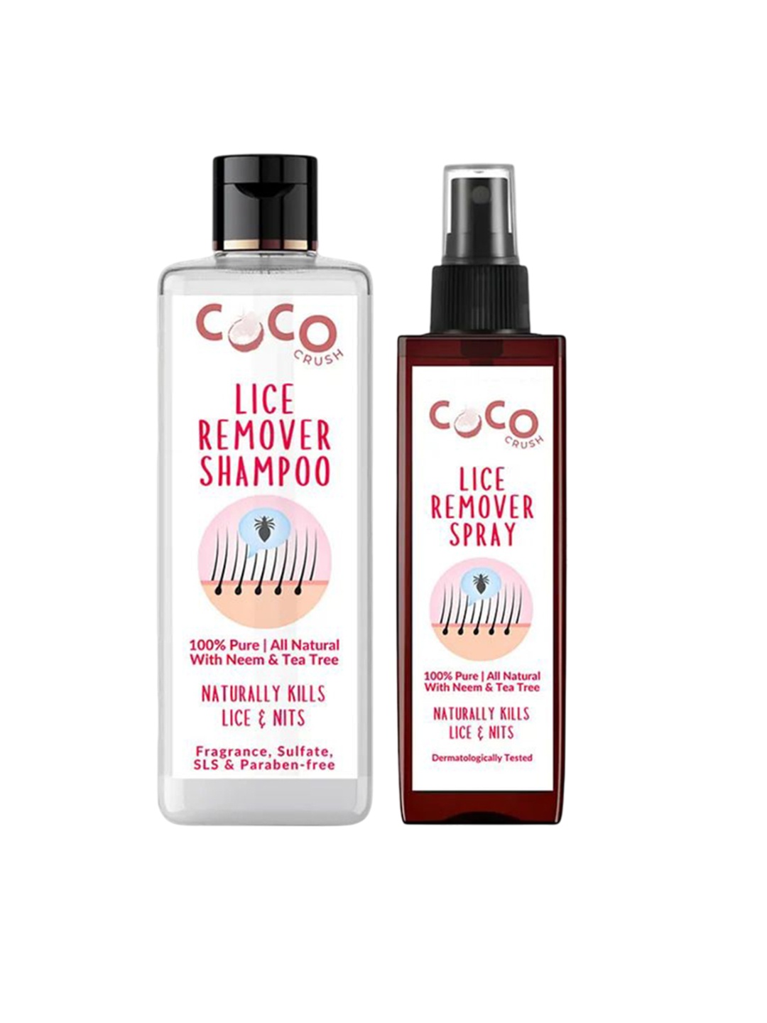 

Coco Crush Set Of 2 Lice Remover Shampoo & Spray - 50 ml Each, Transparent