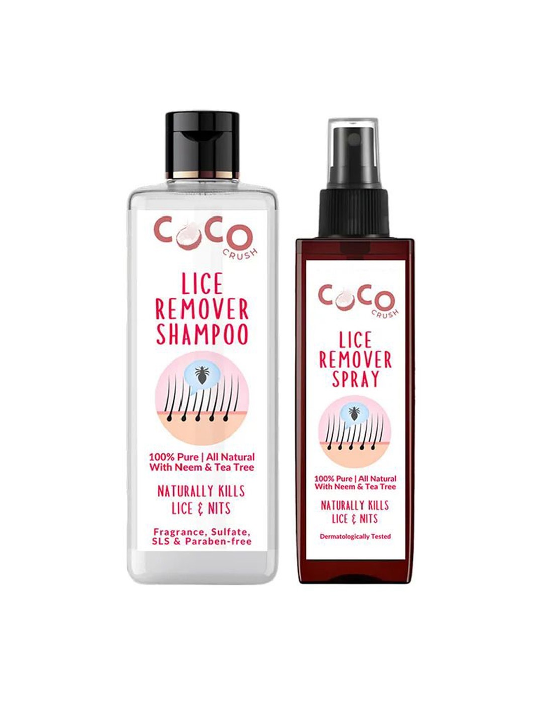 

Coco Crush Set Of 2 Lice Remover Shampoo & Spray - 100 ml Each, Transparent