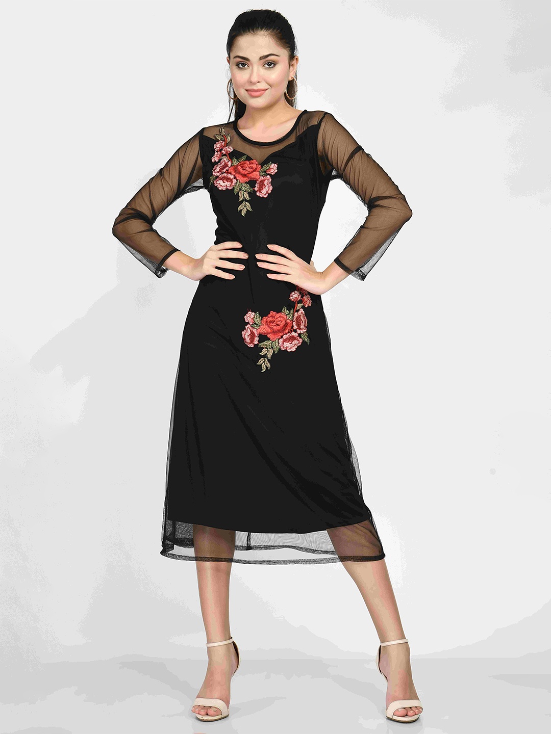 

FLYING FEST Floral Net Dress, Black