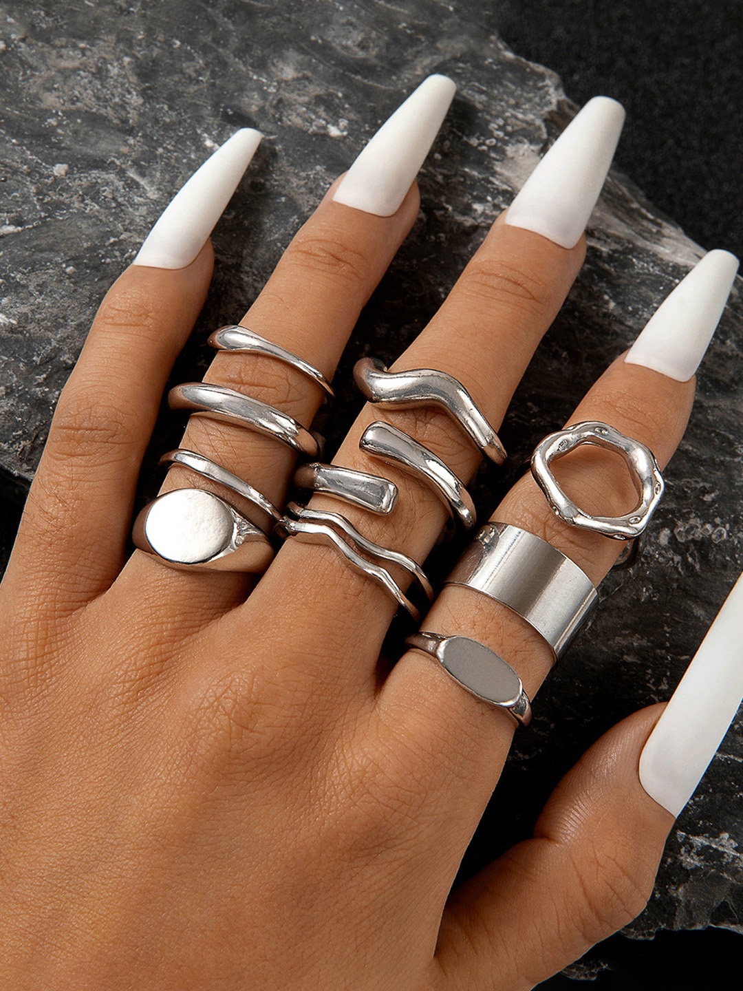 

Jewels Galaxy Set of 10 Silver-Plated Finger Ring