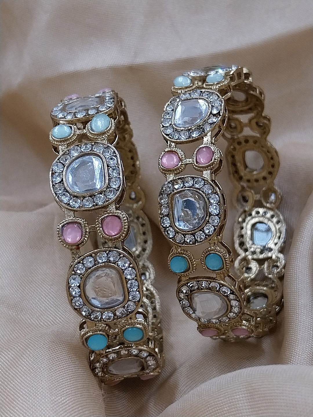 

AARNAA Set Of 2 Gold-Plated Stone Studded Bangles