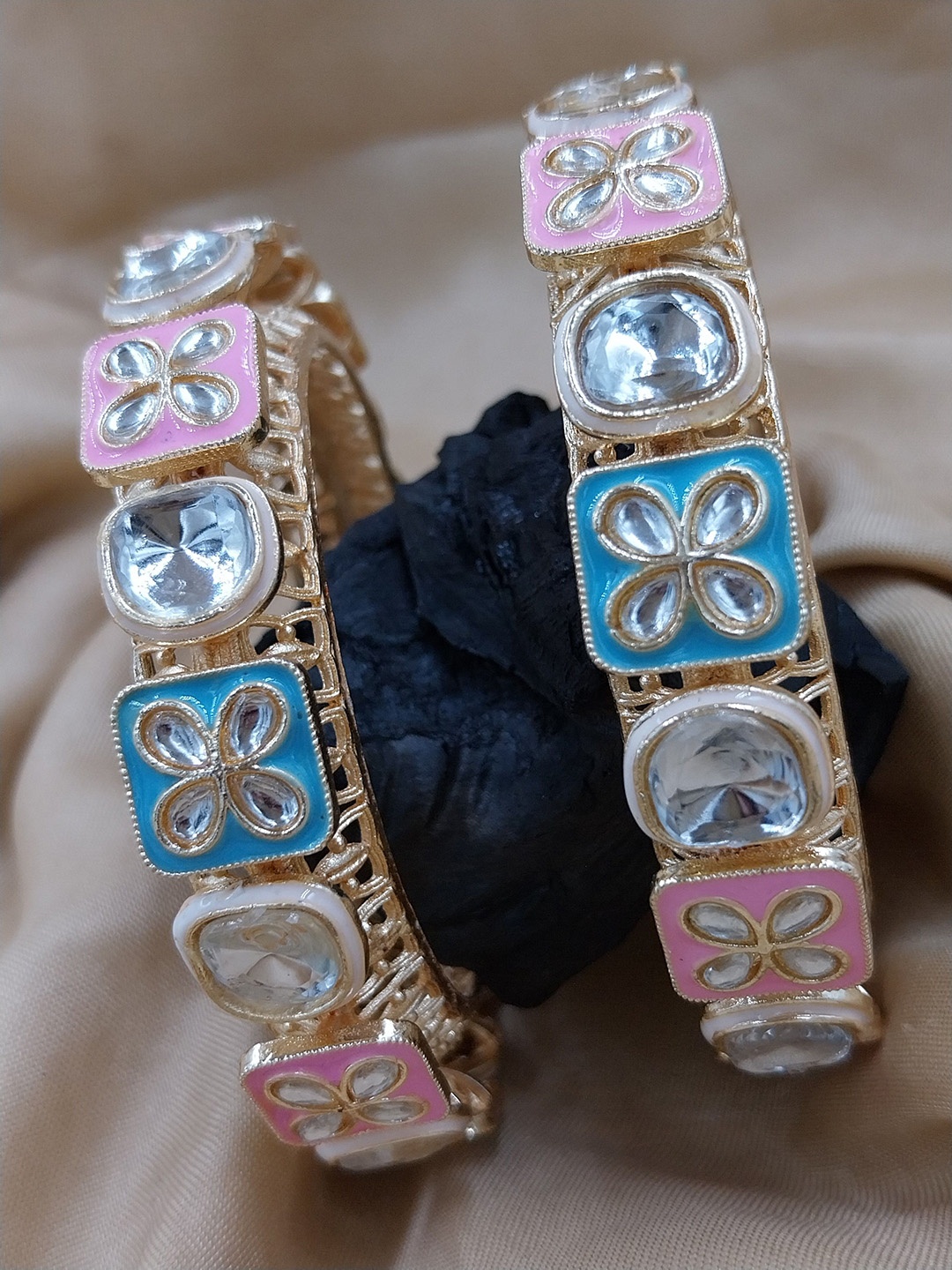 

AARNAA Set Of 2 Gold-Plated Cubic Zircon-Studded Chuda Bangles