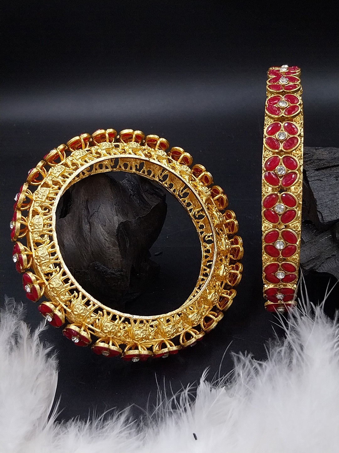 

AARNAA Set Of 2 Gold Plated CZ Stone Studded Bangles