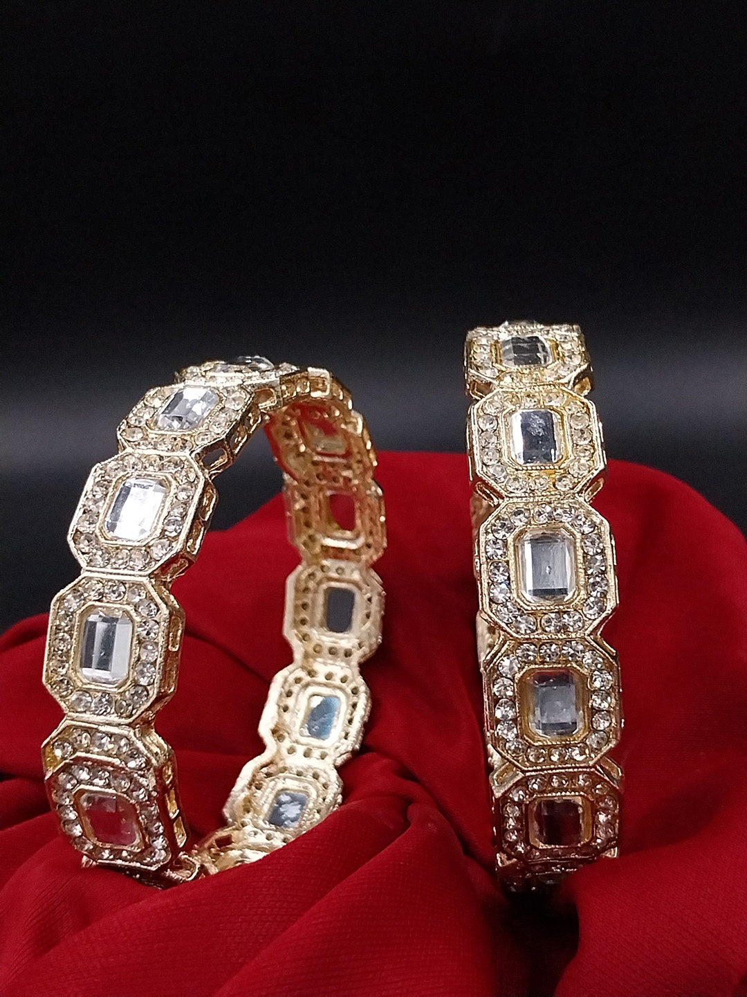 

AARNAA Set Of 2 Gold-Plated Cubic Zircon-Studded Bangles