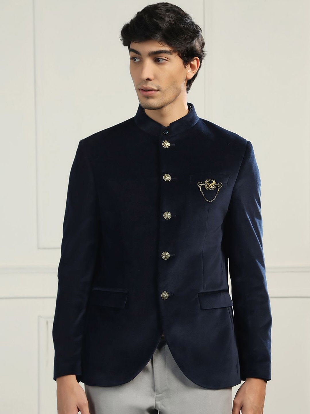 

Blackberrys Slim-Fit Bandhgala Blazer, Navy blue
