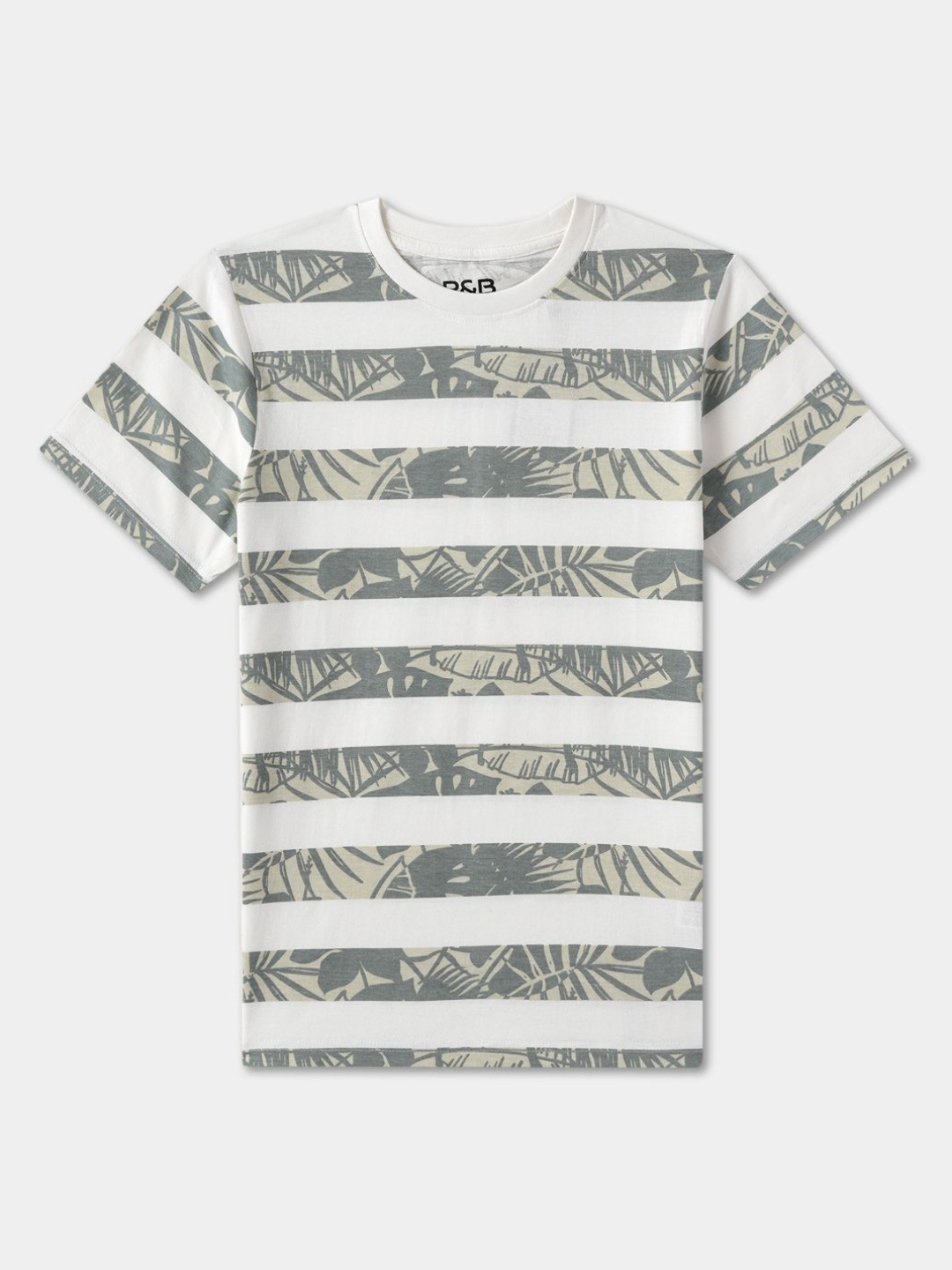 

R&B Boys Floral Striped Tropical Pockets T-shirt, White