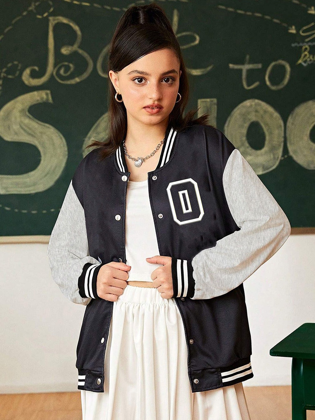 

BAESD Girls Typography Fleece Outdoor Varsity Jacket, Black