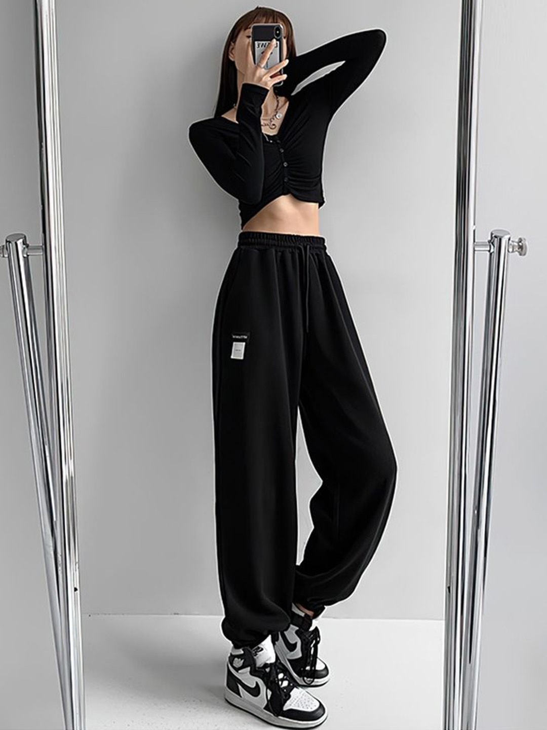 

LULU & SKY Women Tapered Fit High-Rise Trousers, Black