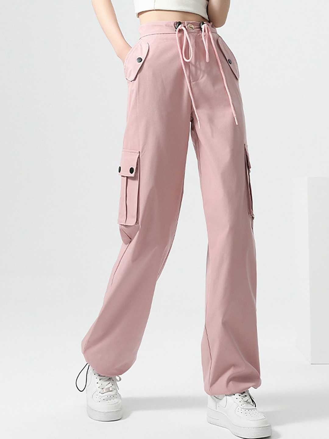 

LULU & SKY Women Straight Fit High-Rise Trousers, Pink