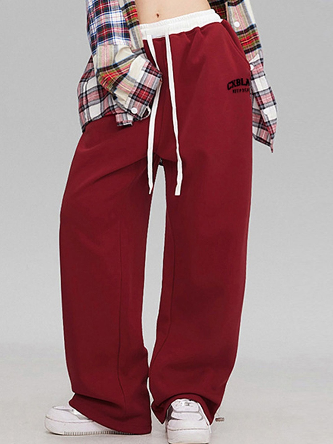 

LULU & SKY Women Loose Fit High-Rise Trousers, Red