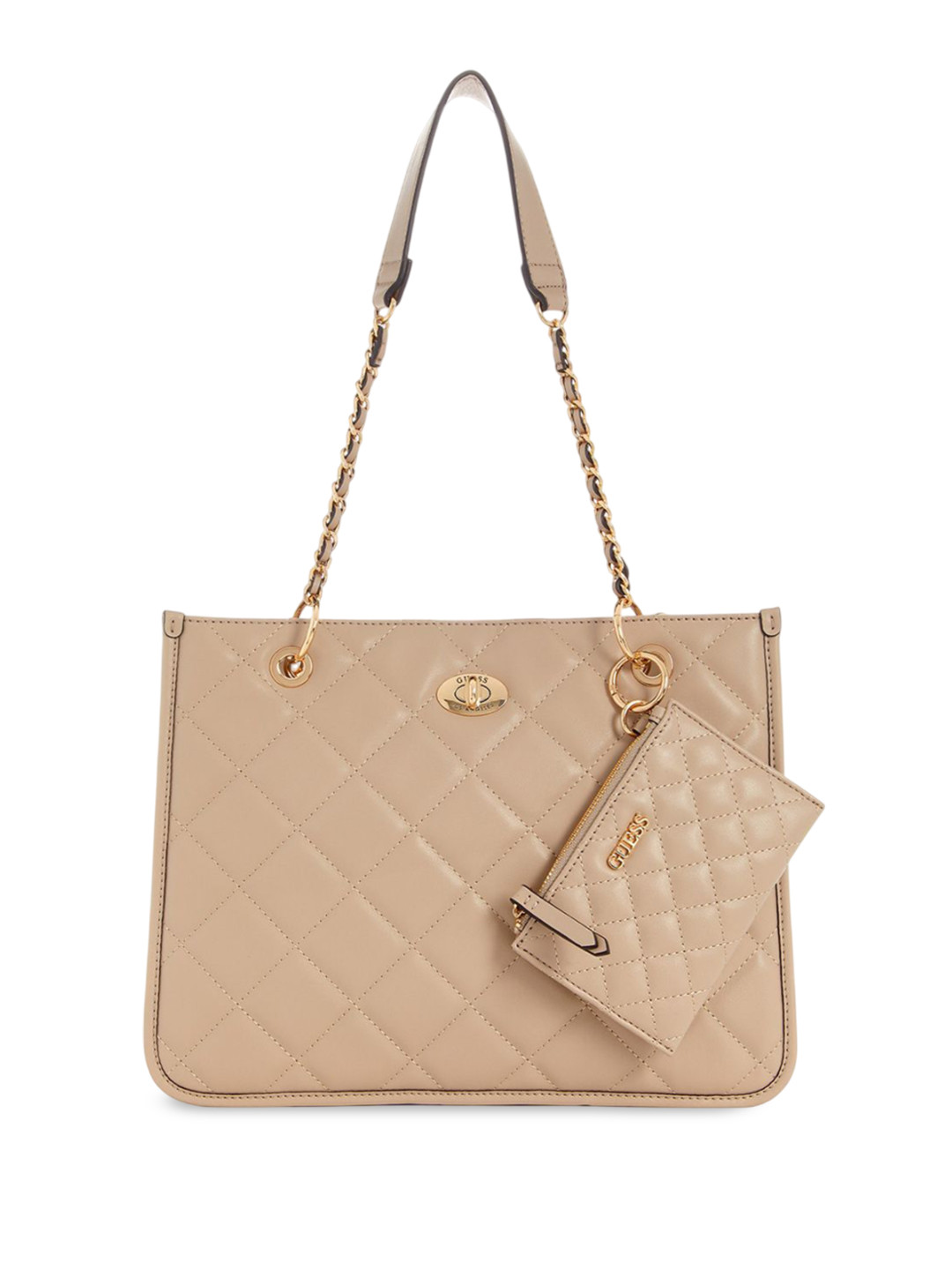 

GUESS PU Structured Handheld Bag with Quilted, Beige