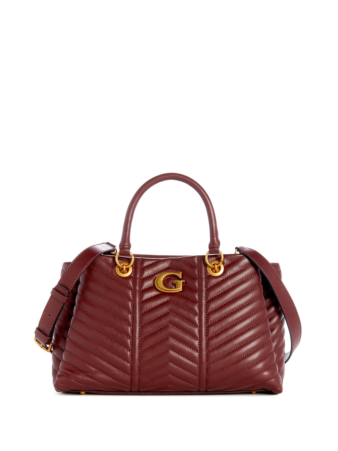 

GUESS PU Half Moon Satchel with Quilted, Burgundy