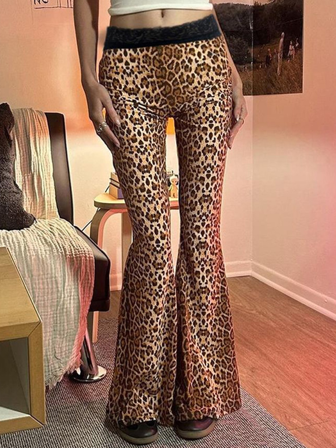 

LULU & SKY Women Animal Printed Flared Trousers, Brown
