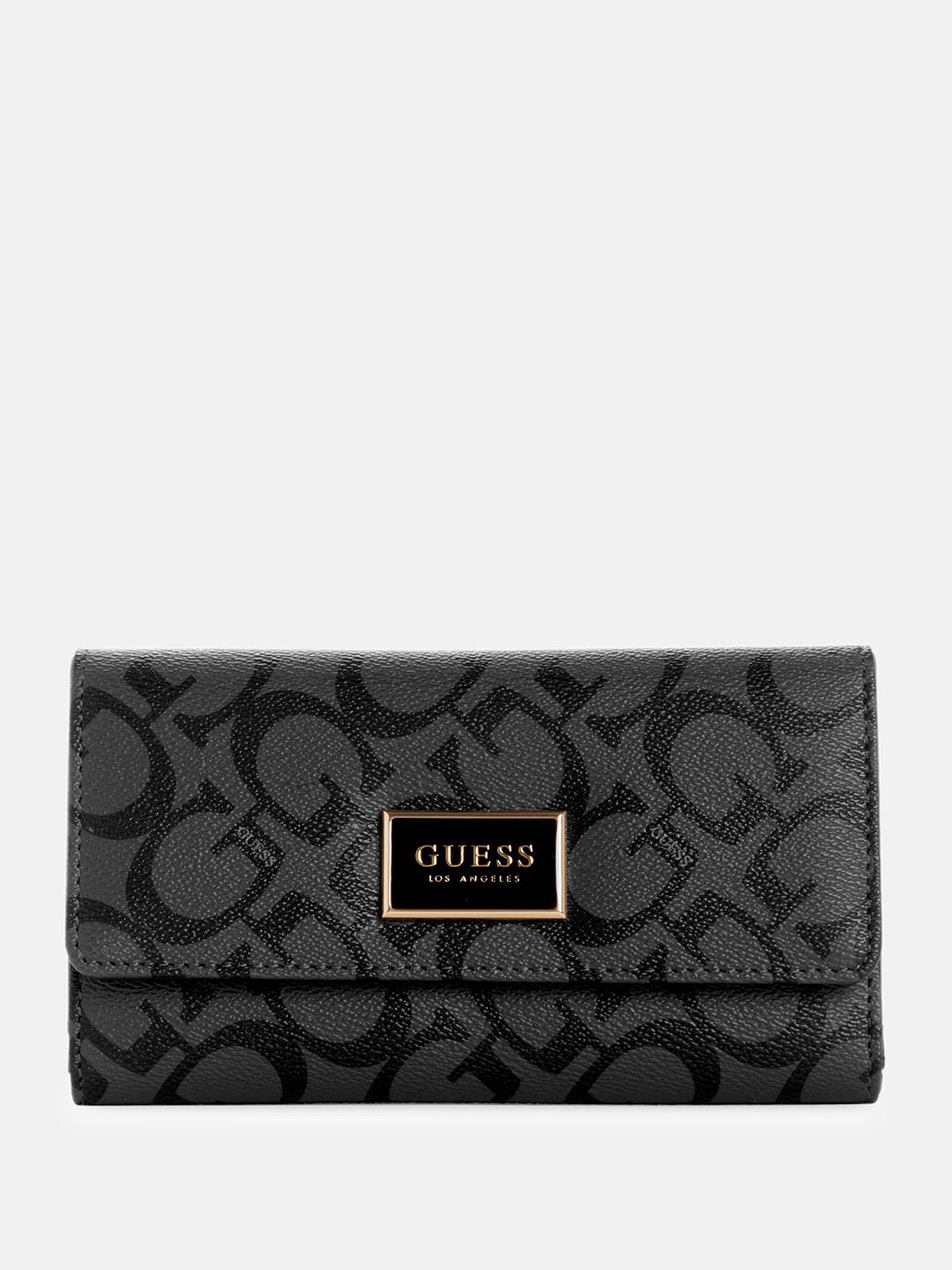 

GUESS Printed Foldover Clutch, Charcoal