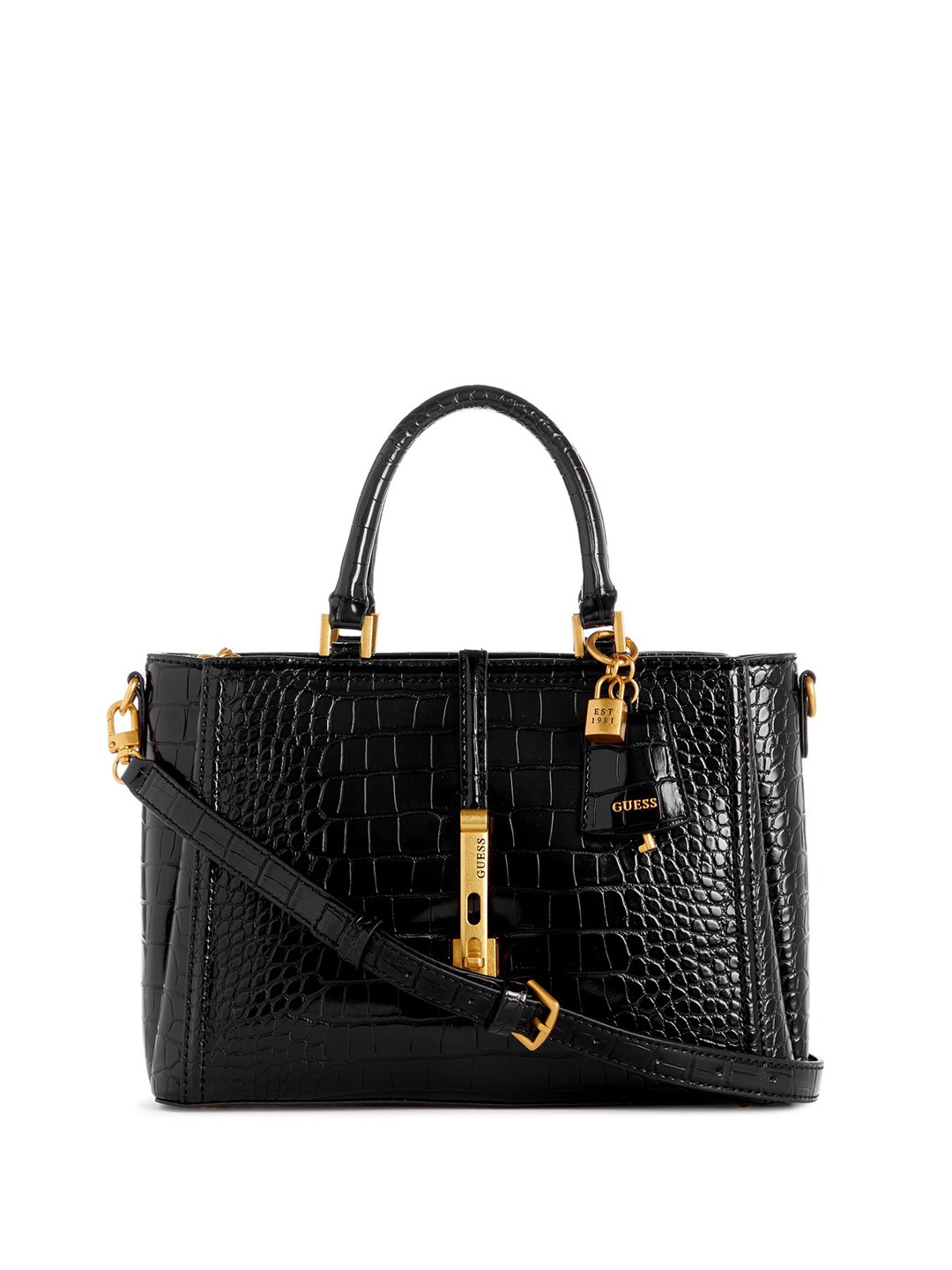 

GUESS Animal Textured PU Satchel, Black