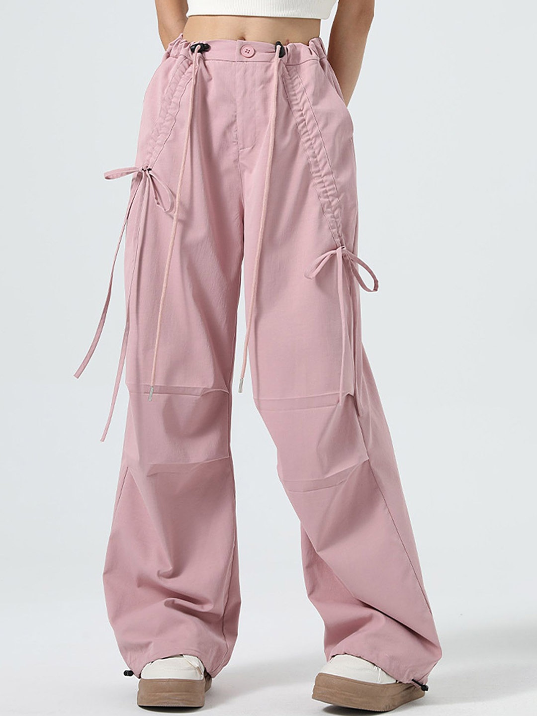 

LULU & SKY Women Loose Fit High-Rise Trousers, Pink