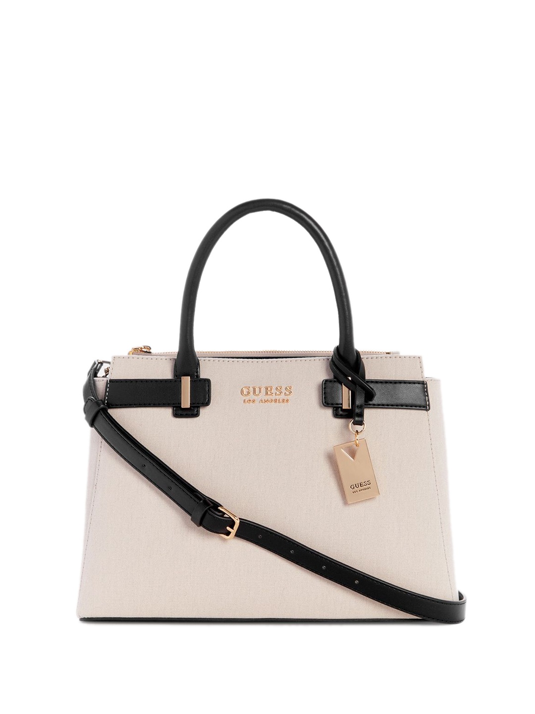 

GUESS Structured Satchel with Applique, Beige