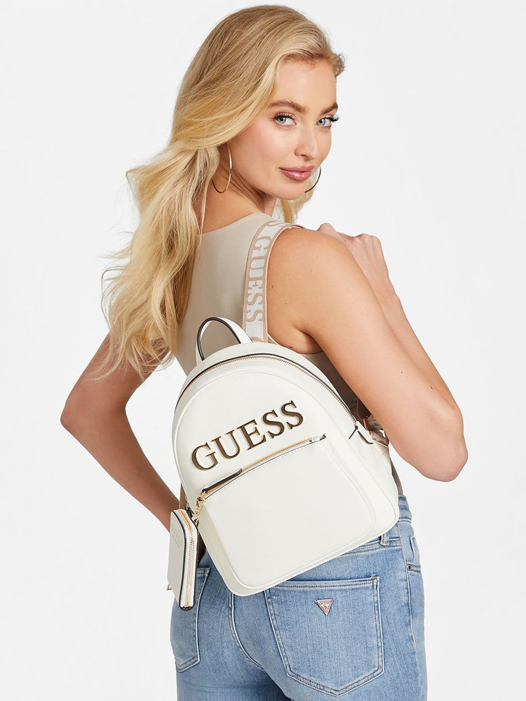

GUESS Women Brand Logo Backpack, Cream