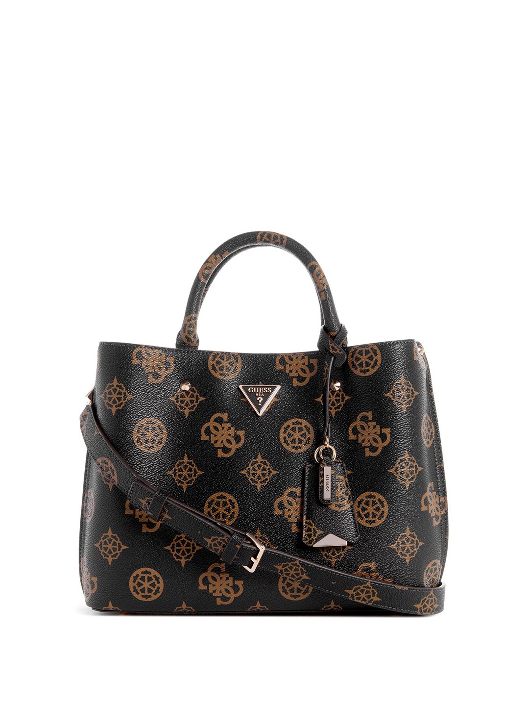 

GUESS Geometric Printed PU Satchel, Black