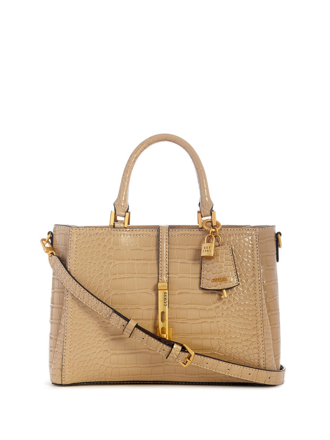 

GUESS Animal Textured PU Satchel, Taupe