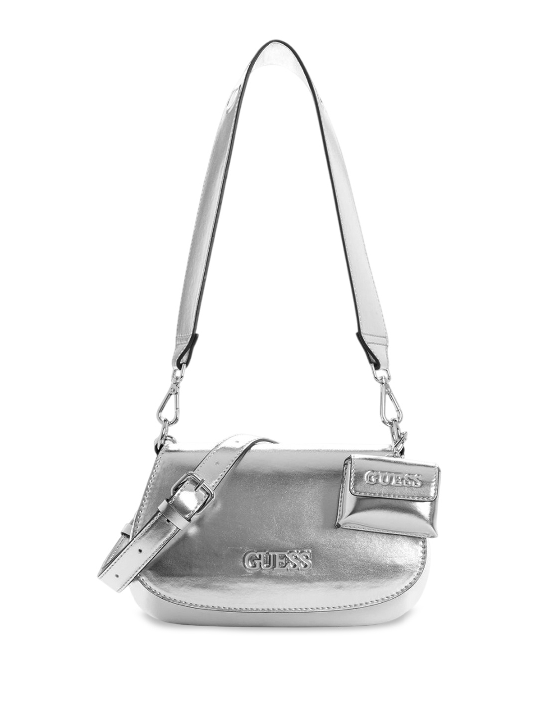 

GUESS PU Sling Bag, Silver