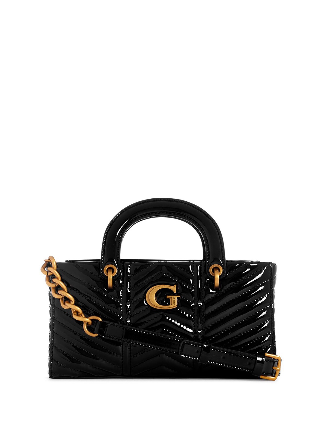 

GUESS Geometric PU Structured Satchel with Quilted, Black