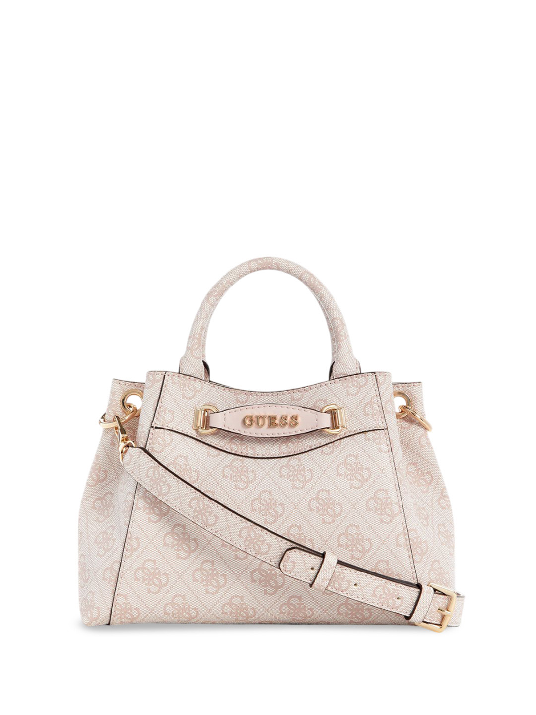 

GUESS Geometric Printed PU Satchel, Beige