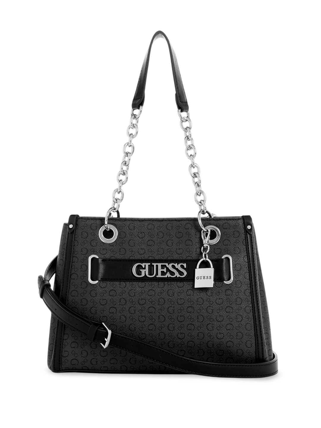 

GUESS Brand Logo Printed Structured Satchel, Charcoal