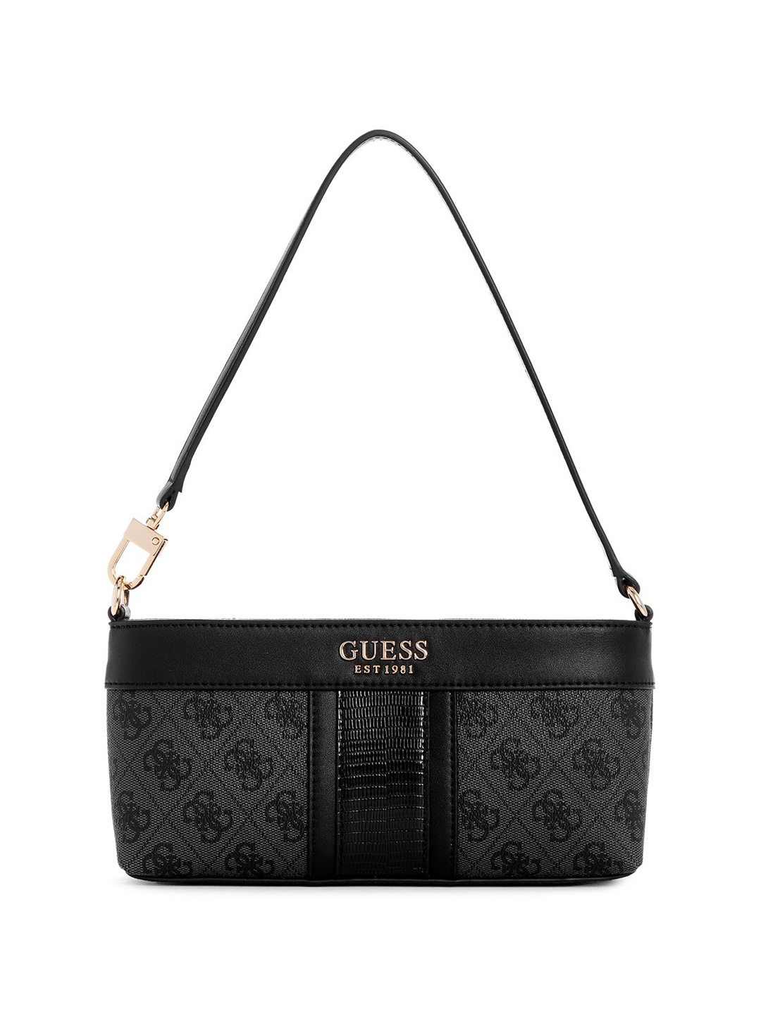 

GUESS Geometric Printed PU Shoulder Bag, Charcoal