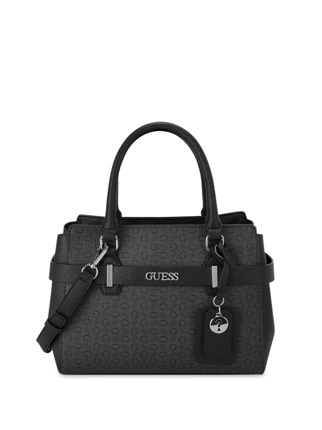 

GUESS Geometric Printed PU Satchel, Black
