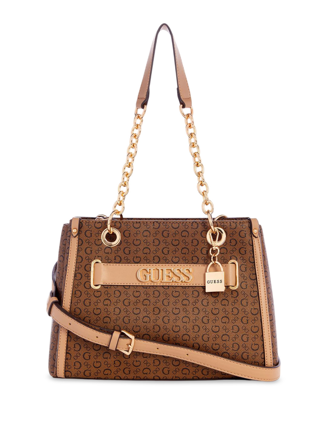 

GUESS Printed Satchel, Brown