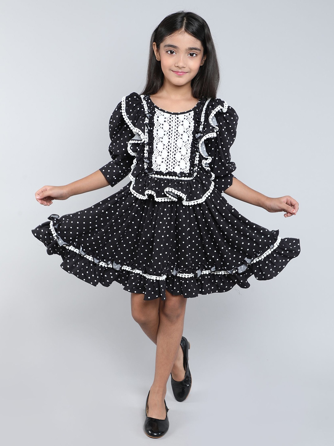 

BAESD Polka Dot Print Puff Sleeve Fit & Flare Dress, Black