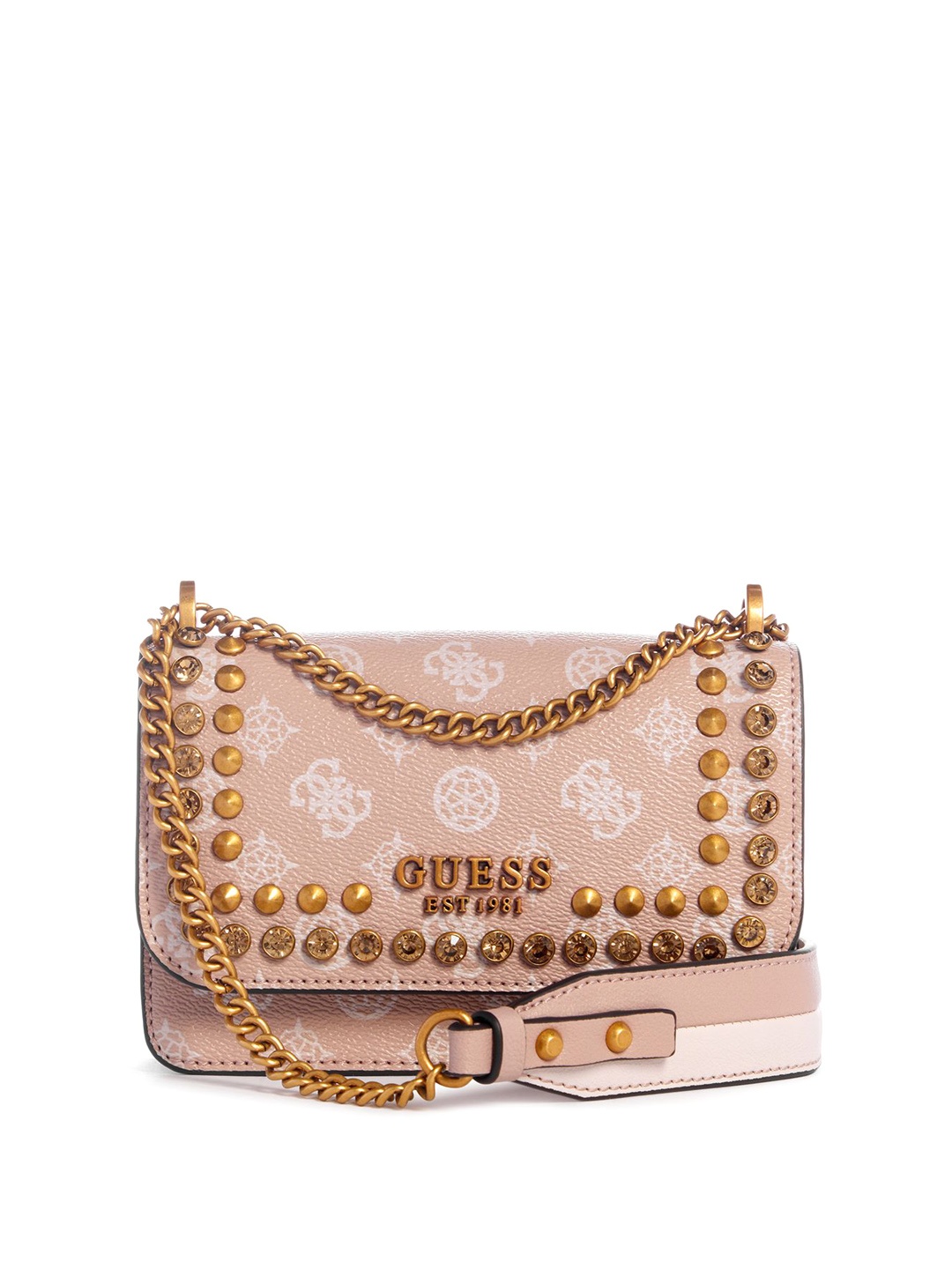 

GUESS Geometric Embellished PU Sling Bag, Beige